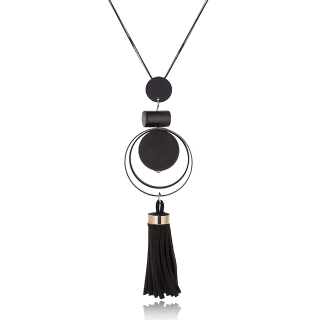 

Women Tasseled Necklace Sweater Chain(Black)