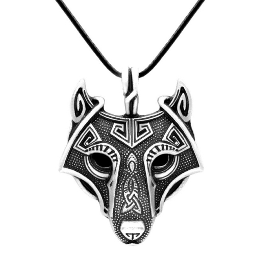 

Wolf Head Necklace Men Retro Leather Rope Alloy Pendant, Metal Color:Sliver(50cm)