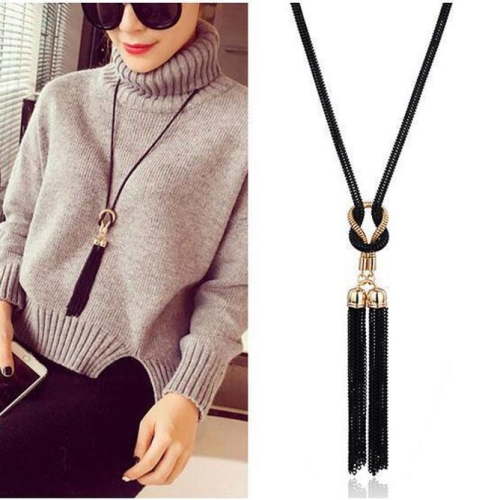 

Women Retro Tasseled Soda Knot Necklaces Sweater Long Chain Necklace