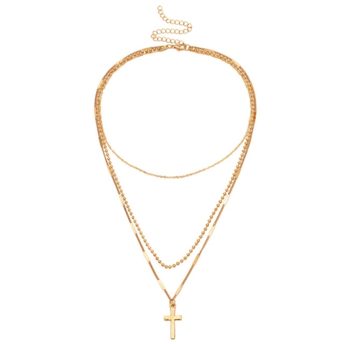 

Women Vintage Choker Cross Multi-layer Necklace(Gold)