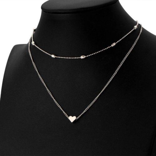 

Jewelry Vintage Simple Copper Heart Multi - Layer Clavicle Necklace Wholesale Necklace(Silver)
