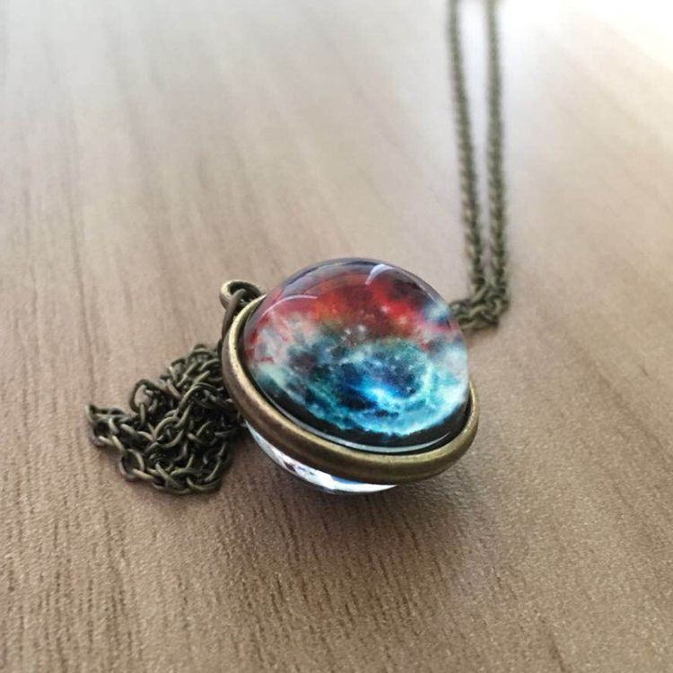 

Double-sided Glass Ball Pendant Necklace Gem Universe Star Necklace Handmade Women Men Jewelry(Starry Sky)
