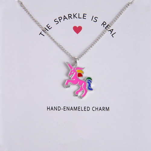 

Women Necklaces Pendants Charm Clavicle Chains Chic Beautiful Necklaces Gift(Pink horse silver chain)