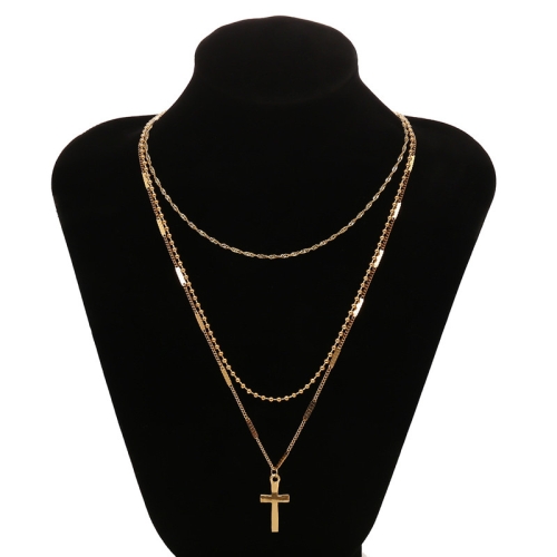 

Women Handmade Multi Chains Cross Pendant Necklace(Gold)