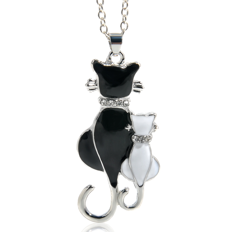 

Cute Double Kitty Design pendant necklace Fashion Women Charming Alloy Chain Necklace Sweater Necklace(Silver Plated)