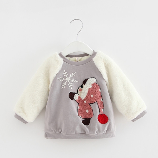 

Winter Thick Children Christmas Cartoon Pattern Plus Velvet Warm Round Neck Long Sleeve Sweater, Kid Size:80cm(Gray)