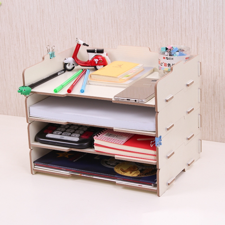 

Wood Desk Book File Organizer Creative Document Holder Letter Tray 4 Layers Multi-layer Storage Box Rack for Office School Home(White)