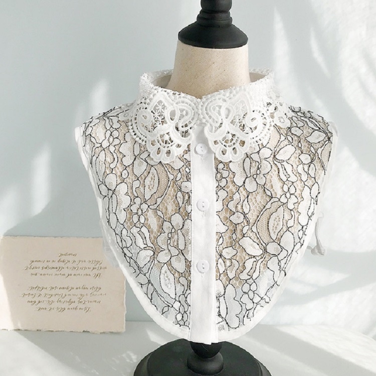 

Ladies Lace Macrame Wild Fake Collar Sweater Decorative Collar, Style:A(Black White)