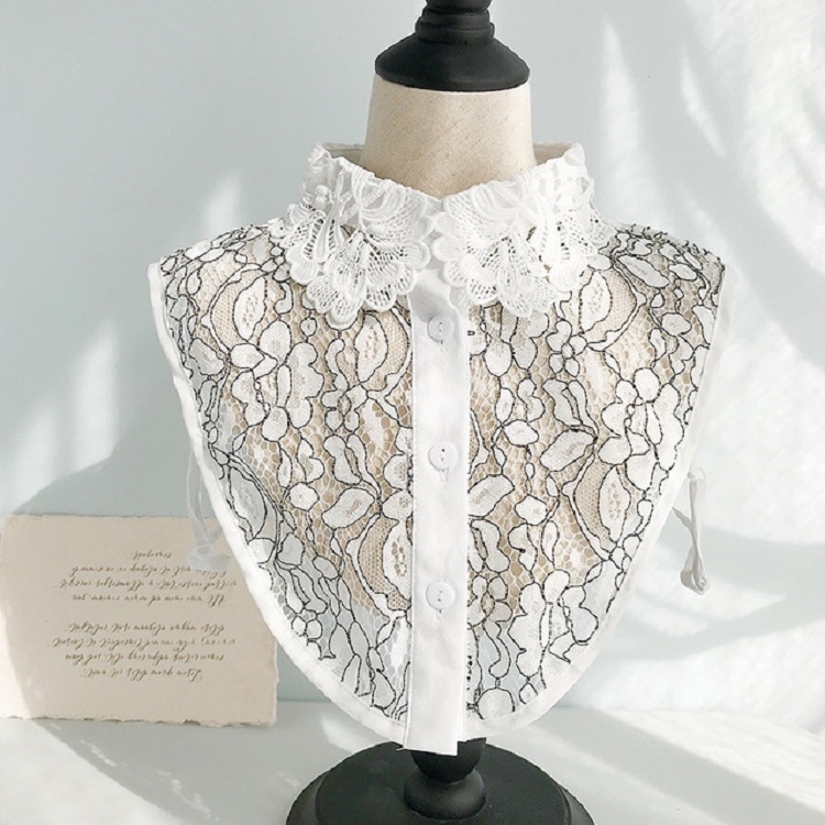 

Ladies Lace Macrame Wild Fake Collar Sweater Decorative Collar, Style:D(Black White)
