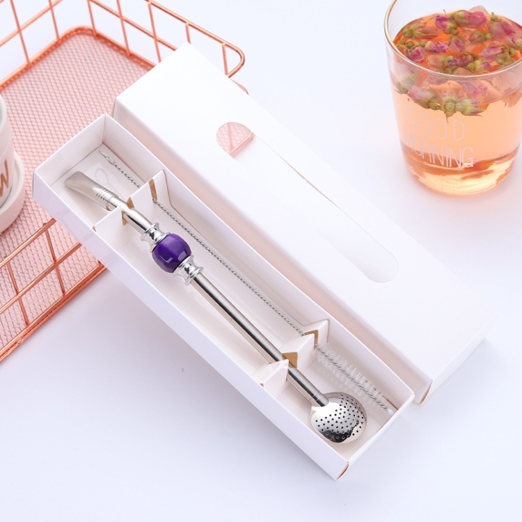 

Washable Stainless Steel Straw Spoon Filter Slip Tea Tableware(Purple)