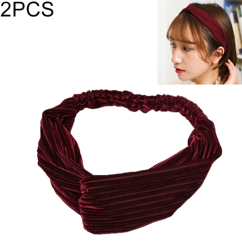 

2 PCS Fashion Velvet Wide Cross Knot Headbands Women Elastic Hair Bands(Red)