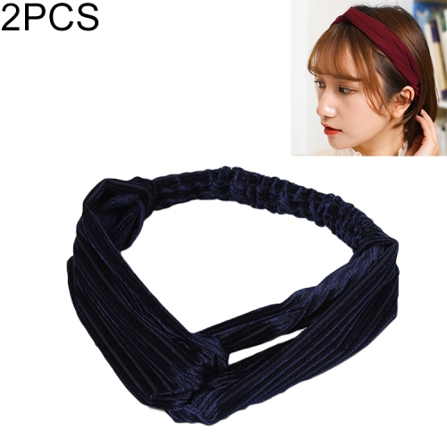 

2 PCS Fashion Velvet Wide Cross Knot Headbands Women Elastic Hair Bands(Blue)