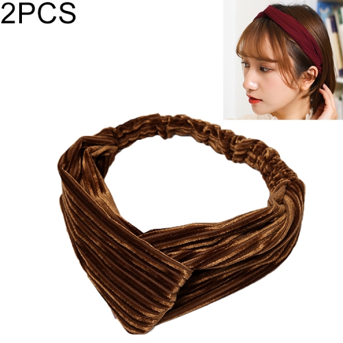 

2 PCS Fashion Velvet Wide Cross Knot Headbands Women Elastic Hair Bands(Yellow)
