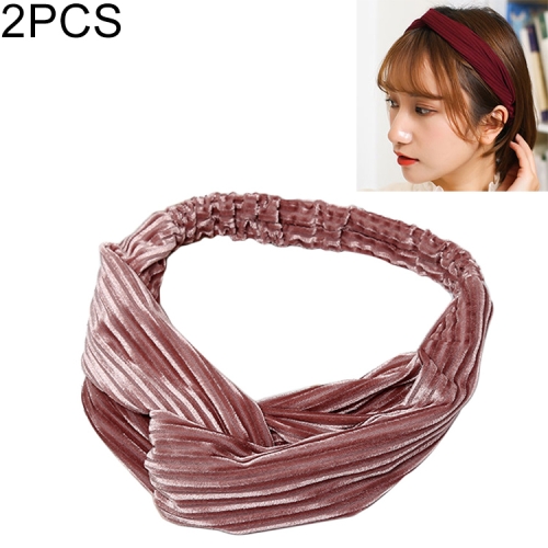 

2 PCS Fashion Velvet Wide Cross Knot Headbands Women Elastic Hair Bands(Pink)