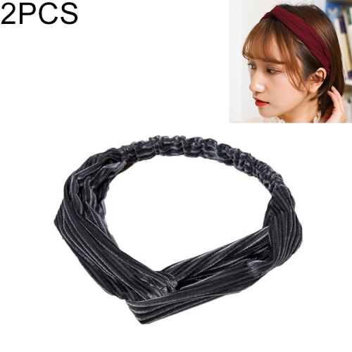 

2 PCS Fashion Velvet Wide Cross Knot Headbands Women Elastic Hair Bands(Gray)