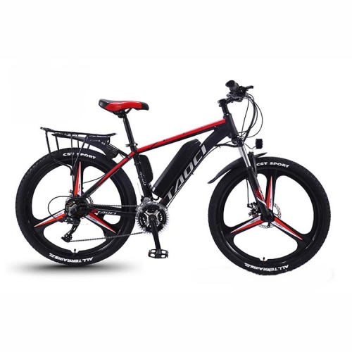 

36V 8AH 350W 26 inch 27-speed Electric Bicycle Lithium Battery Powered Mountain Bike Off-road Variable Speed Vehicle with LCD Display, Style:Integrated Wheel(Black Red)