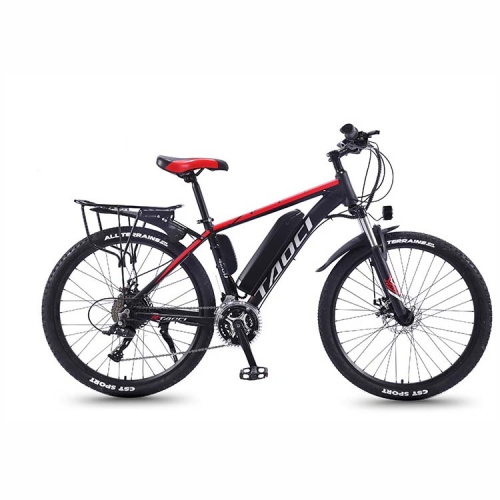 

36V 10AH 350W 26 inch 27-speed Electric Bicycle Lithium Battery Powered Mountain Bike Off-road Variable Speed Vehicle with LCD Display, Style:Spoked Wheel(Black Red)