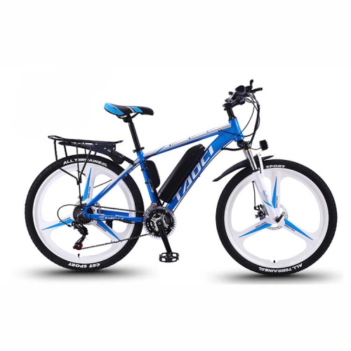

36V 10AH 350W 26 inch 27-speed Electric Bicycle Lithium Battery Powered Mountain Bike Off-road Variable Speed Vehicle with LCD Display, Style:Integrated Wheel(White Blue)