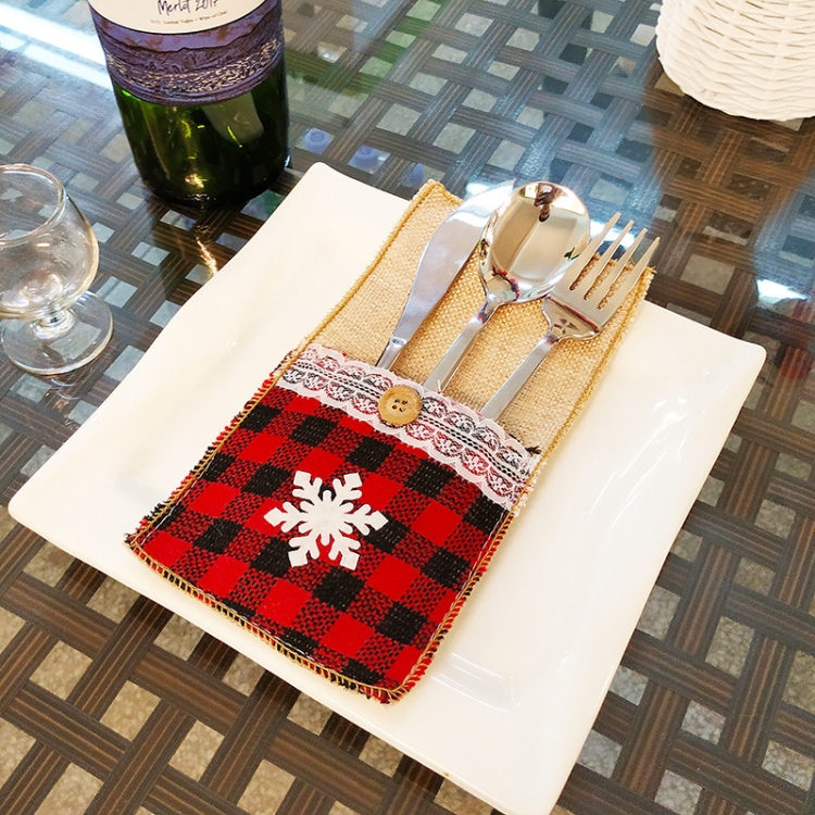

10 PCS Christmas Knife And Fork Set Christmas Decorations Restaurant Hotel Decoration Checkered, Style:Snowflake