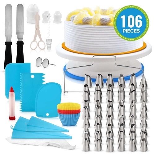 

106 in 1 Cake Turntable Set Stainless Steel Decorating Mouth Cake Decorating Baking Tool(Blue)