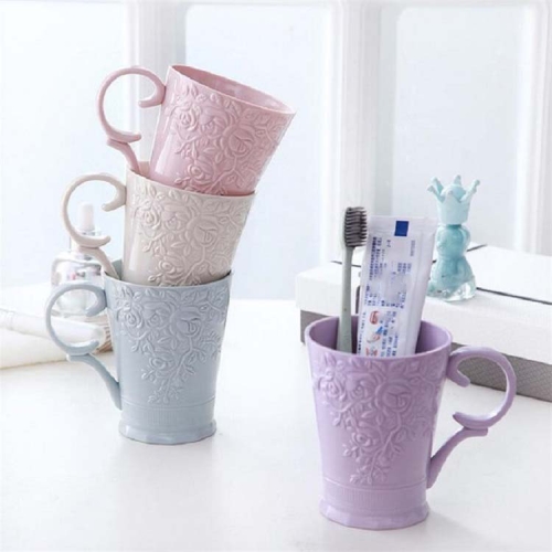 

20 PCS Mouthwash Cup Creative Plastic Carved Toothbrush Cup with Handle, Color Random Delivery, Capacity:301-400ml