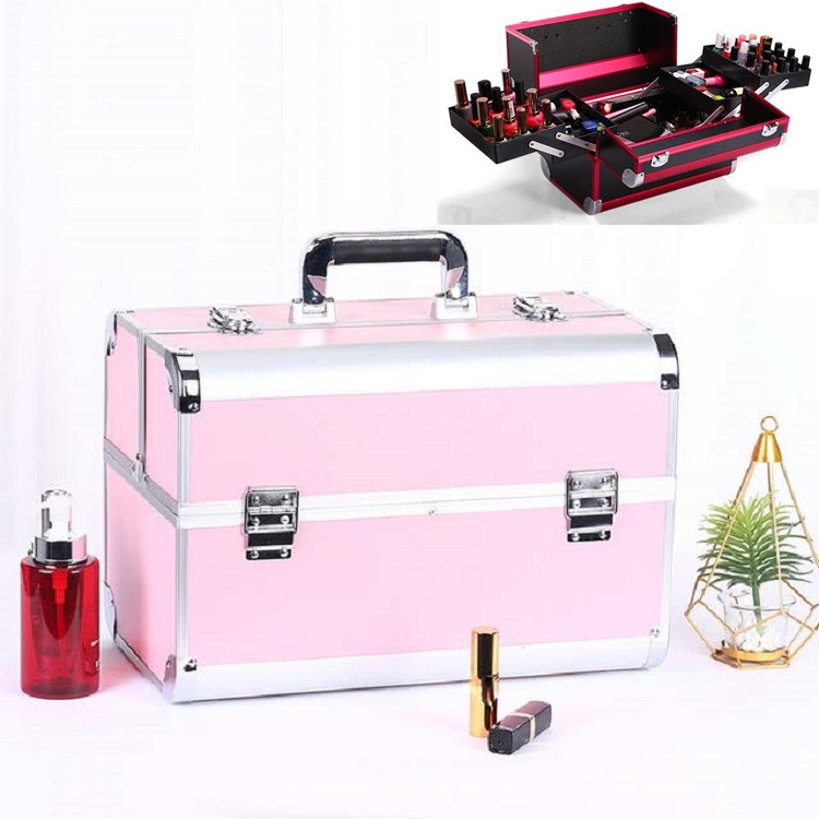 

Professional Makeup Box Beauty Salon Manicure Toolbox, Color:Oversized Pink