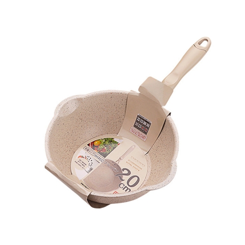 

Thick Bottom Maifan Stone Household Small Frying Pan Non Stick Pan Deep Frying Pan, Color:20cm Beige Without Cover