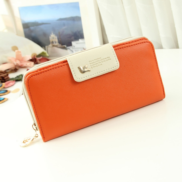 

Women Long Zipper Clasp Contrast Color Phone Case Wallet(Orange)