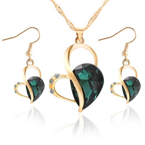 

Cute Heart Shaped Crystal Stud Necklace Jewellery Set(Green)