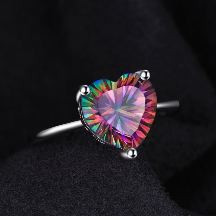 

925 Sterling Silver Vintage Simple Versatile Heart Shape Colorful Ladies Zircon Ring, Ring Size:8