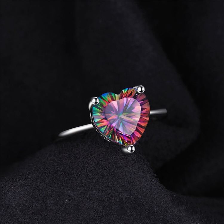 

925 Sterling Silver Vintage Simple Versatile Heart Shape Colorful Ladies Zircon Ring, Ring Size:9