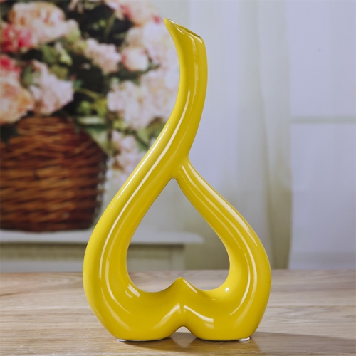 

Heart Shape Creative Ceramic Flower Vase Home Decor Wedding Festival Office Desktop Decoration(Yellow)