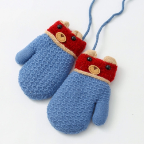 

Winter Baby Cartoon Bear Mittens Plus Velvet Warm Halter Gloves Children Gloves, Size:13 x 7cm(Sky Blue Bear)