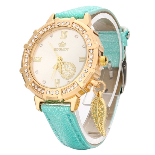 

Dial Plated Diamond PU Leather Belt Watch with Leaf Pendant(Green)