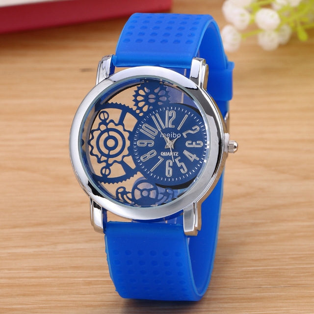 

Hollow Gear Dial Silicone Belt Quartz Watch(Blue)