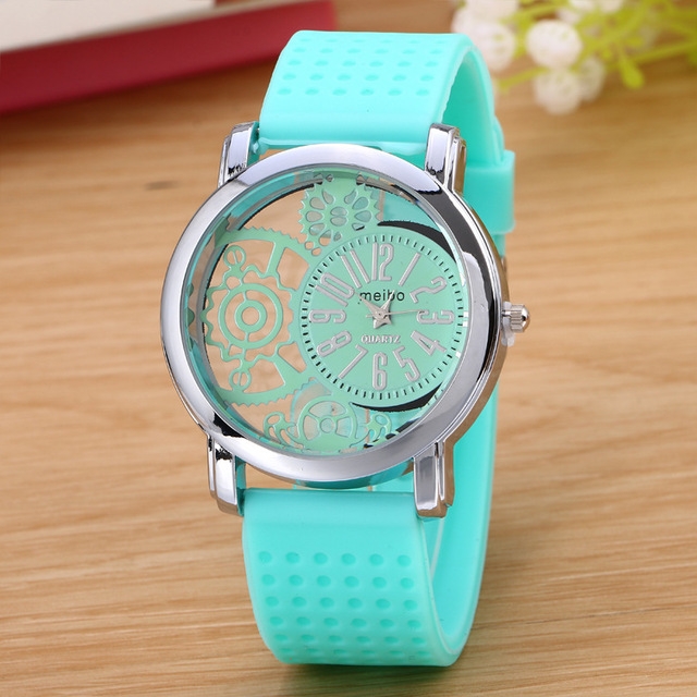 

Hollow Gear Dial Silicone Belt Quartz Watch(Mint Green)