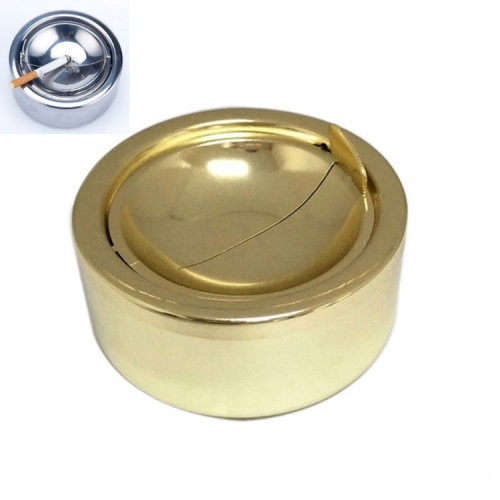 

Thickened Stainless Steel Ashtray With Lid Portable Creative Windproof Round Ashtray, Color:Gold