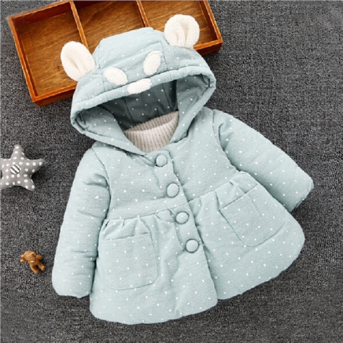 

Winter Baby Clothing Dot Thick Warm Long-sleeved Cartoon Animal Ear Shape Hooded Jacket, Height:80cm(Green)