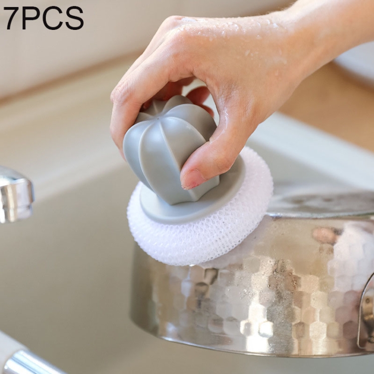 

7 PCS Prickly Pear Washing Pot Brush with Handle Wire Ball Cleaning Brush, Style:PP Wire Brush(Gray)