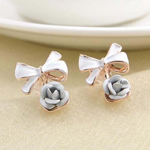 

Butterfly Knot Flower Ear Nail Temperament Rose Drop Oil Earrings(Grey)
