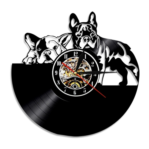 

European Retro Living Room Decoration Vinyl Record Dog Wall Clock Wall Lamp Without Light