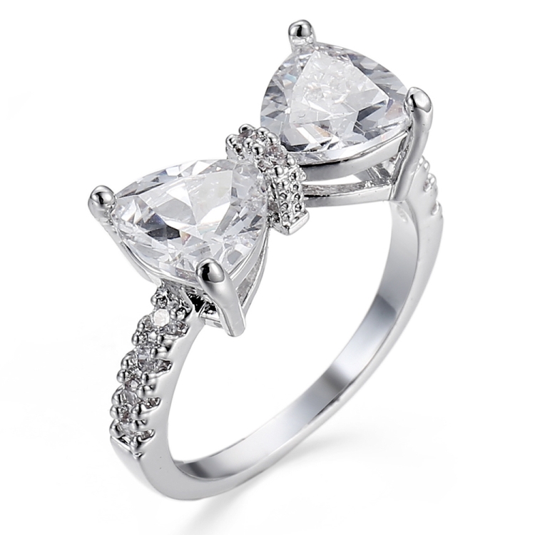 

Female Fashion Lovely Bowknot Design Zircon Ring, Ring Size:10