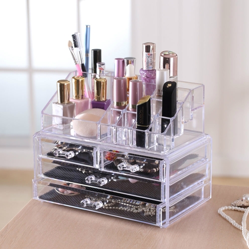 

Transparent Acrylic Desktop Multi-layer Drawer Storage and Finishing Lipstick Rack Makeup Box, Color:4 Compartment Cosmetic Case