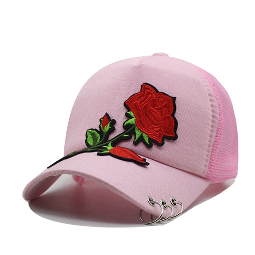 

Rose Embroidered Pattern Mesh Sunshade Baseball Cap with Iron Hoop, 尺寸:54-60cm(Pink)