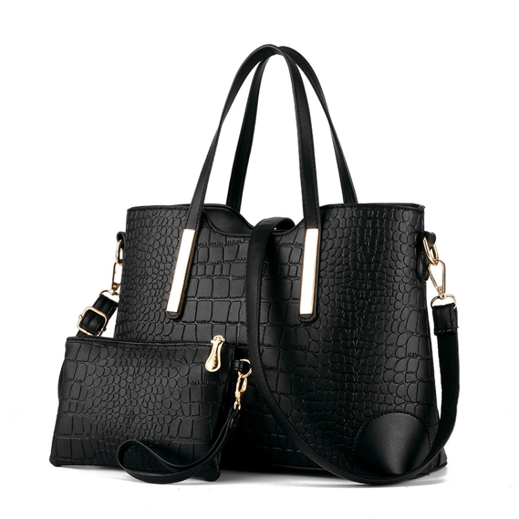

2 in 1 Vintage Messenger Bags Shoulder Handbag Women Crocodile Pattern Composite Bag Leather Wallet(Black)