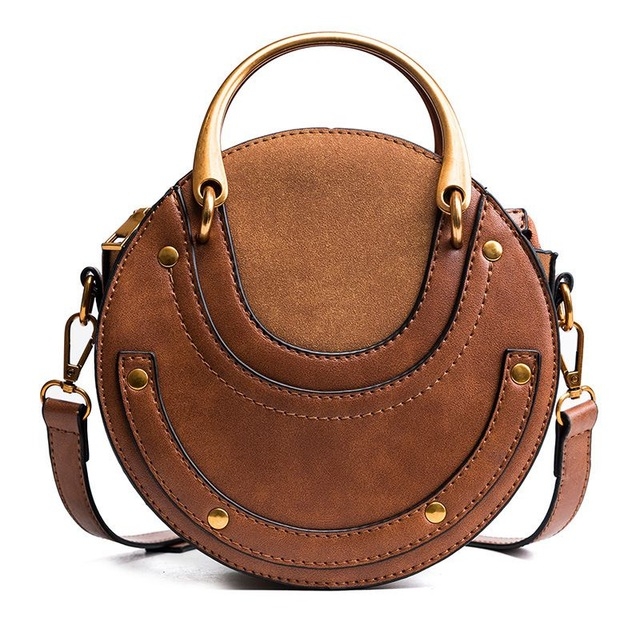 

Circular Scrub PU Leather Women Bags Retro Handbag Shoulder Mini Bag(Brown)