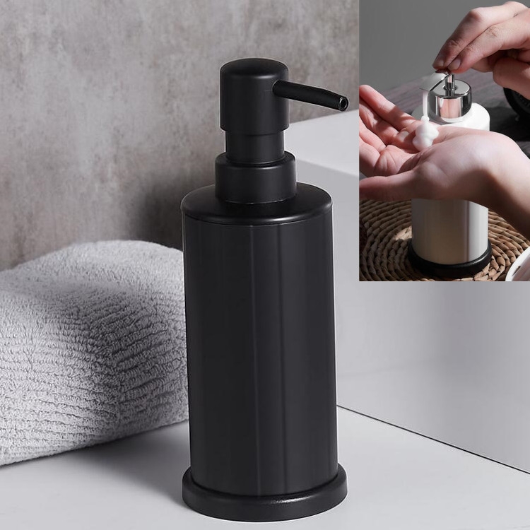 

Desktop Manual Press Hand Sanitizer Bottle Soap Dispenser, Capacity:240ml(Black Bottle Black Pressing Head)