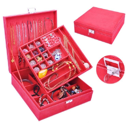 

Velvet Double-layer Large Square Jewelry Storage Box, Color:Red