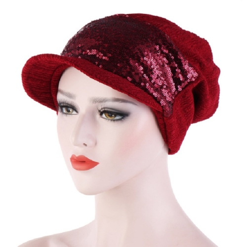 

2 PCS Women Breathable Wild Empty Top Hat Sequined Turban Hat, Size:One Size(Red Wine)