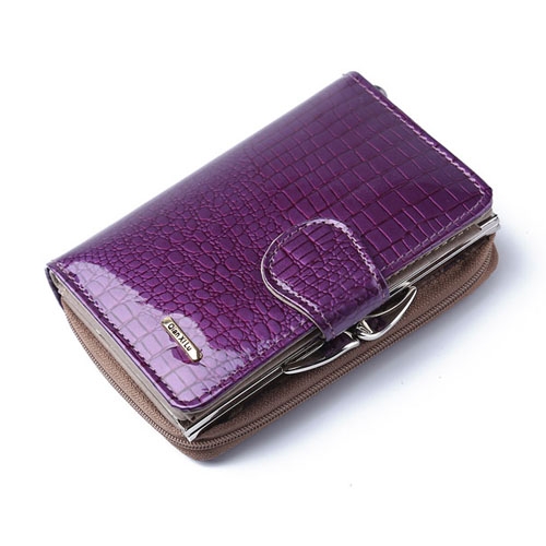 

Fashion Real Patent Leather Women Short Small Wallet Coin Pocket Credit Card Wallet(Purple)